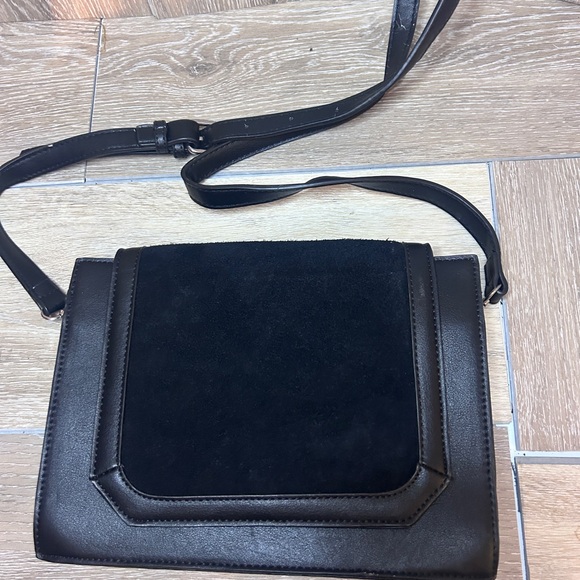 Madison West Black Suede & Leather Crossbody Bag |Chic Minimalist Shoulder Purse - Picture 7 of 7